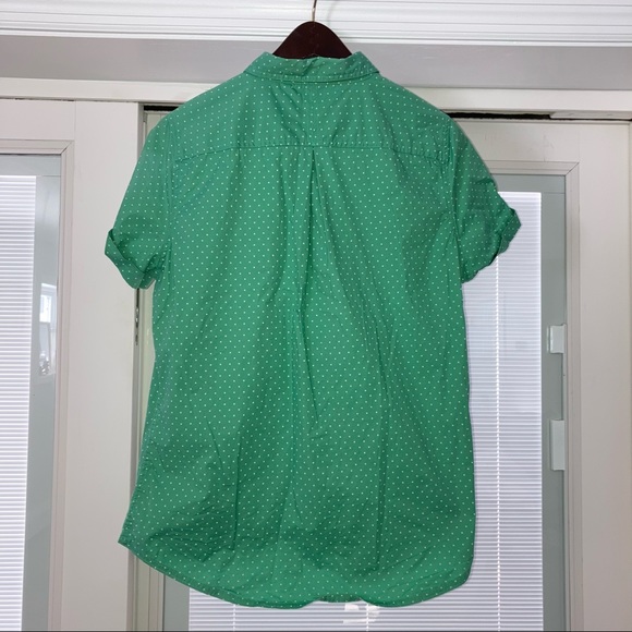 Woolrich Women’s Button Down Short Sleeve Shirt Tile Green Dot Medium - Picture 6 of 11